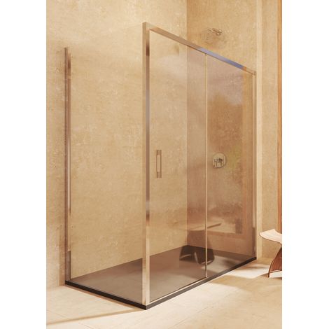 Duschabtrennung frontal + seitliches Festteil, ohne unteres Profil, 6mm Sicherheitsglas Antikalk, 148,5-153cm x Seitenwand 77,5-80cm, H=195cm, Silber