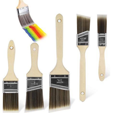 Lot de 5 Pinceaux, Manche en bois, Poils plats, 25,4mm à 63,5mm, Bricolage maison (1/5)