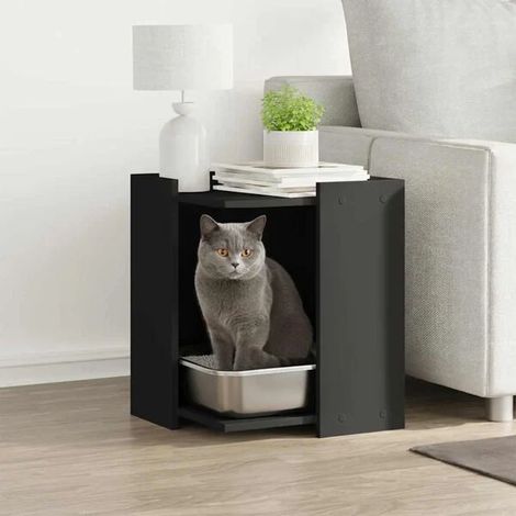 Meuble pour bac à litière pour chat en bois composite noir