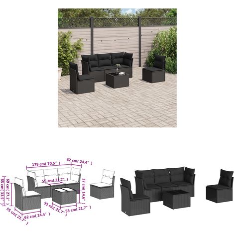 6-tlg. Garten-Sofagarnitur mit Kissen Schwarz Poly Rattan - Gartenmöbel - Esstisch - Outdoor Möbel - Lounge Set - Rattan Gartenmöbel - Home & Living (1/3)