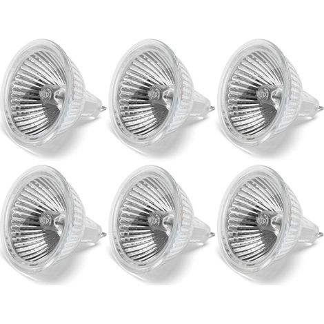 Ampoule halogène MR16 12 V, lumière blanc chaud 2800 K, faisceau concentré 36°, culot halogène 2 broches, lot de 6