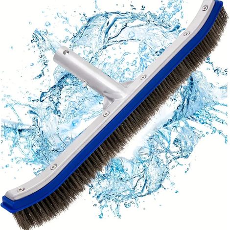 Spazzola per piscina resistente da 45 cm (18 pollici) per la pulizia di pareti e fondo, setole in acciaio inossidabile, parte posteriore in alluminio rinforzato, punta curva per angoli, clip EZ, spazz