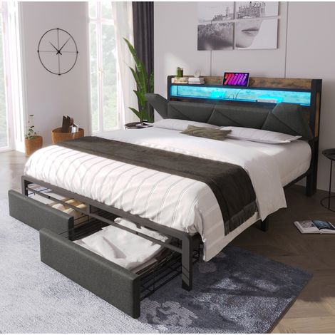 Bett Doppelbett Stauraum 140x200 Leinen Grau OKMYHOME (1/5)