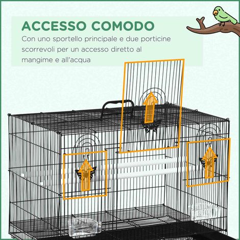 Cage à oiseaux avec 2 perchoirs et 3 entrées. en fil de fer et plastique. 60 x 41 x 41 cm. noire (1/5)