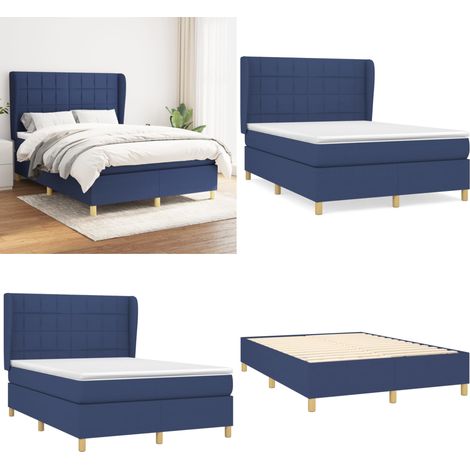 Cama box spring con colchón tela azul 140x190 cm - Colchón de muelles ensacados - Cama box spring