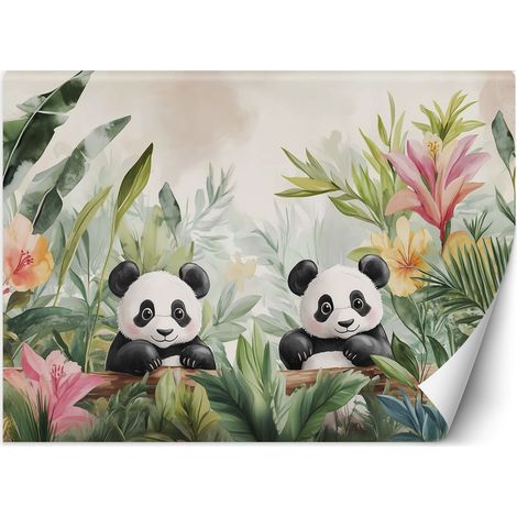 Tapete für Kinderwände Pandas in Blumen Pflanzen 100x70 cm