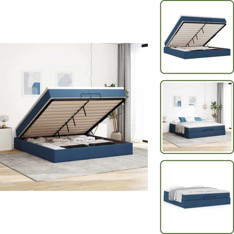 Hydraulischer Heber - vidaXL Ottoman-Bett mit Matratzen Blau 200x200 cm Stoff - Taschenfederkern (1/5)