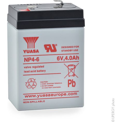 Yuasa – Batterie plomb AGM 6V 4Ah – Étanche pour systèmes d'alarme – Technologie absorbée pour performance optimale – Dimensions 70x47x105mm - NP4-6 (1/4)