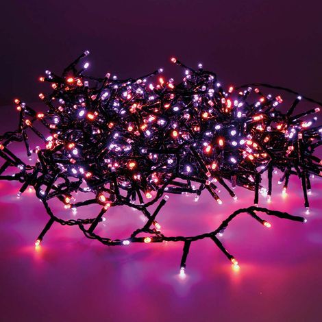 Ghirlanda LED compatta lampeggiante per esterni viola e arancione da 16 m, 500 LED, cavo nero
