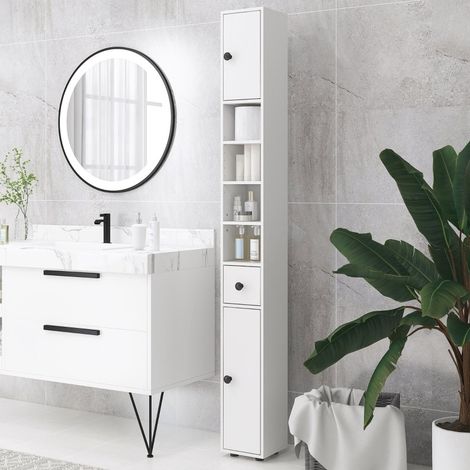 Mueble de baño columna moderno blanco, 1 cajón, 4 huecos abiertos y 2 puertas, 20 x 20 x 180 cm (1/5)