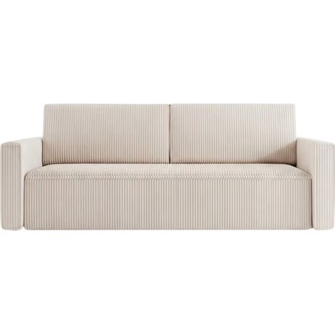 MAURIE - Canapé droit convertible petit velours côtelé 3 places - Vert
