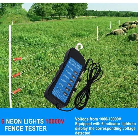 Testeur de tension pour clôture électrique, portable avec 6 lumières pour détecter la tension de clôture, idéal pour l'équipement agricole, la clôture électrique pour le bétail et le jardin.-DOU