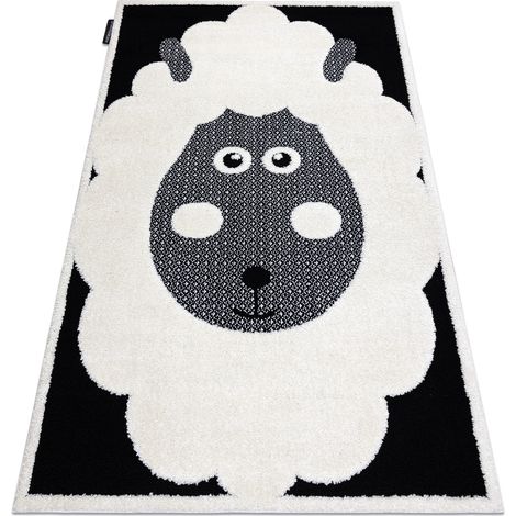 Moderner Kinderteppich JOY Sheep, Schaf für Kinder - strukturelle, zwei Ebenen aus Vlies creme / schwarz black 120x170 cm