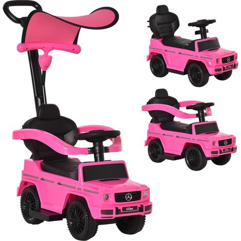 Voiture enfant porteur multi-équipée 12-36 mois klaxon marche-pieds garde-corps ombrelle rose