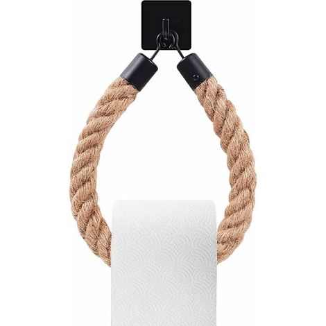 VURAHOME - Porte Papier Toilette, Porte Papier Toilette sans Perçage Noir Mat Carré avec Corde De Chanvre Et Crochet Adhesif, Décoration Salle De Bain Vintage, Porte Serviette pour Accessoires De Sall (1/5)