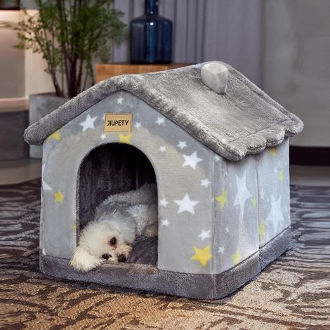 Indoor Dog Kennel with Starry Pattern, Dog Kennels for Cats and Puppies, Dog House with Roof, Dog House Size M, Grey Star (1/5)