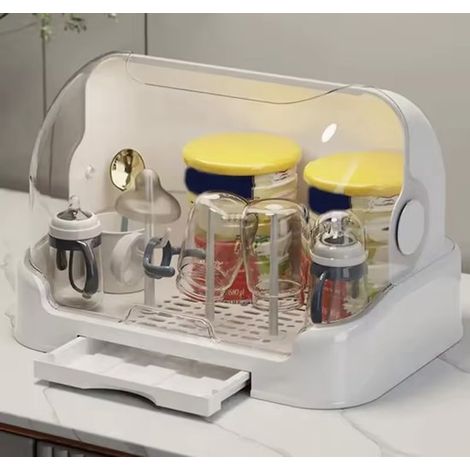 Scolabiberon con vassoio raccogligocce rimovibile, contenitore antipolvere per biberon, scatola portaoggetti portatile antipolvere per biberon, M (1/5)