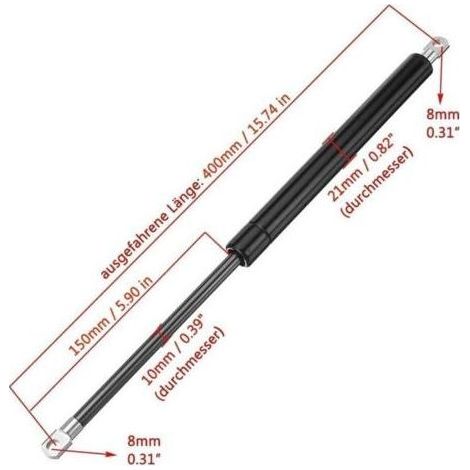 Amortisseur à ressort 750N 400mm – Lot de 2 vérins à gaz pour capots et portes – Acier inoxydable – Installation facile
