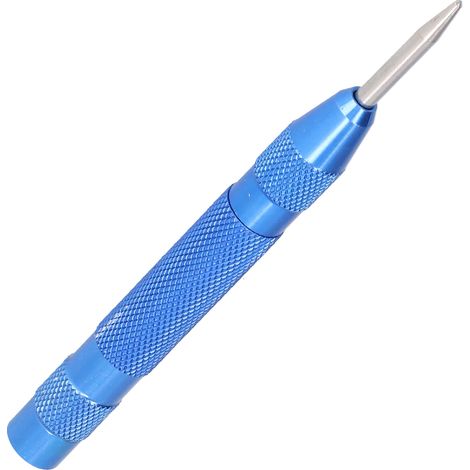 Pointeau de centrage automatique, acier trempé, embout pointu détachable, outil de pointage à force réglable, bleu.