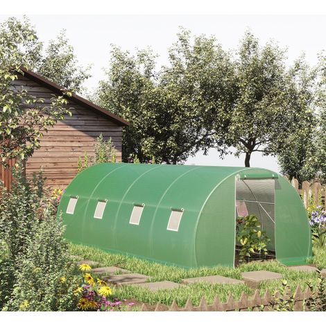 Foliengewächshaus 6x3 m mit 8 Fenstern Stahl grün OKMYHOME (1/4)