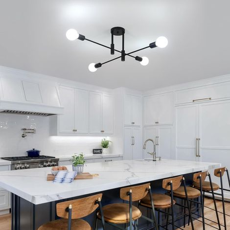 Goeco Industrial style pendant light, 4-lamp E27 lamp holder, retro metal pendant light, suitable for living room, black, 70cm (bulb not included)