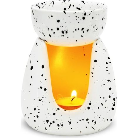 Brûleurs Huile Essentielle en Céramique, Lampe à Parfum en Céramique, Brûleur à Type divisé, Veilleuse Chauffe-Parfum pour Décoration Salon,Chambre,Bureau - Encre éclaboussée (1/4)