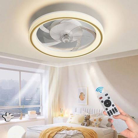 Ventilateur Plafonnier LED 48cm, 3 Couleurs Dimmable Ventilateur Plafond Silencieux avec 7 Feuilles, 6 Vitesses (1/5)