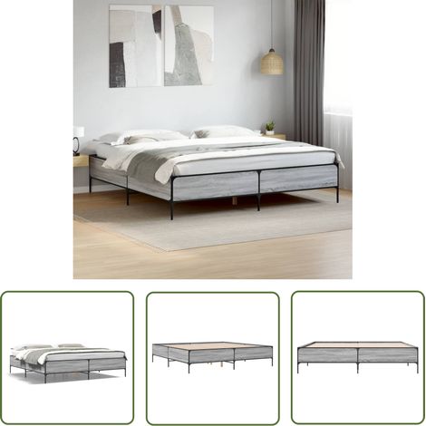 The Living Store Bettgestell Grau Sonoma 200x200 cm Holzwerkstoff und Metall - Bettes Gestell - Doppelbett - Boxspringbetten - Bettrahmen - Grau (1/5)