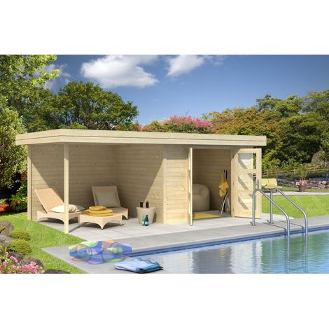 Abri de jardin 7,2m² avec préau de 6,5m² en épicea naturel - TURKU (1/4)