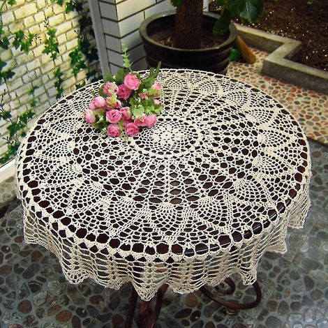 Nappe ronde en coton crochetée à la main, ajourée, pour table de mariage ou de salle à manger (1/5)