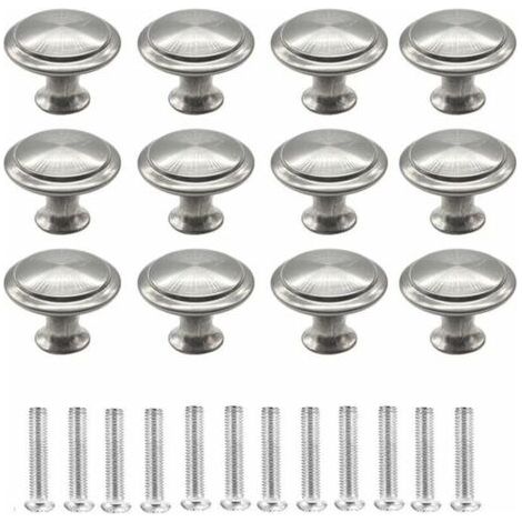 12 PCS Boutons Rond de Portes de Placards Meuble,Poignée Tiroir Champignon Forme En Acier Inoxydable Brossé pour Cuisine Placard Commode (Argent) (1/4)