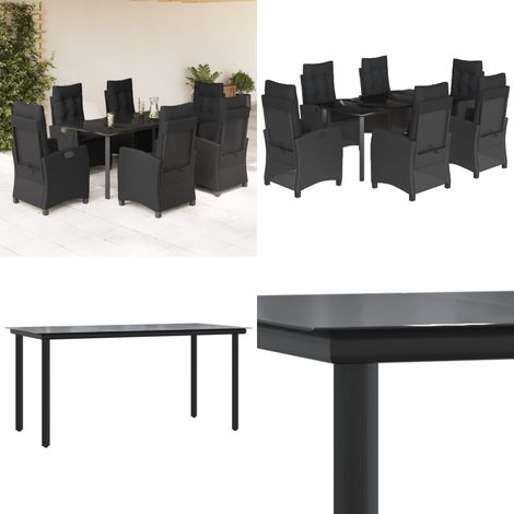 7-tlg. Garten-Essgruppe mit Kissen Schwarz Poly Rattan - Gartentisch - Gartenstuhl (1/5)