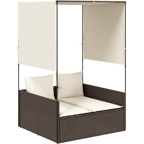 Maison Exclusive - Lettino Prendisole con Tetto e Tende Marrone in Polyrattan