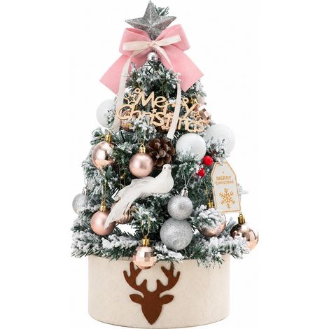 Petit sapin de Noël artificiel de 45 cm (17,72 pouces), sapin de table floqué avec lumières et décorations, décoration de Noël (1/5)