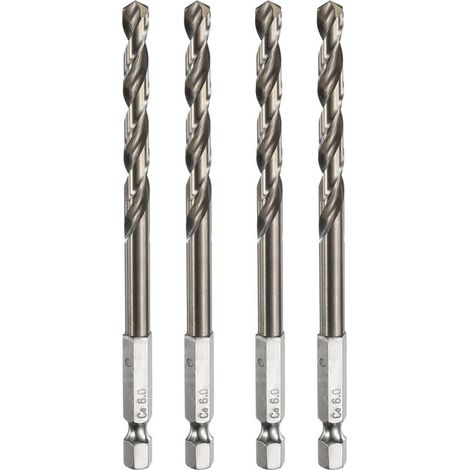 4 brocas HSS de 6 mm/0,24" de diámetro con vástago hexagonal de 1/4" para cambio rápido, para cobre, aluminio y aleación de zinc (1/5)