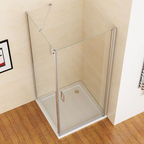 Duschkabine 90x90x195cm Dusche Duschwand 180° Schwingtür mit 90cm Seitenwand Eckeinstieg 6mm NANO Glas (1/5)