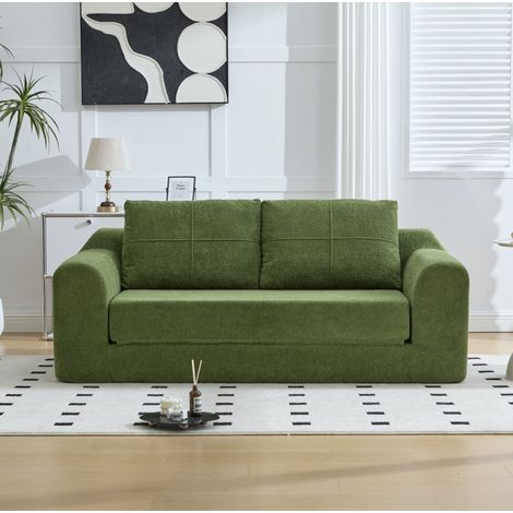MODFU – Canapé convertible 2-en-1 velours – Lit banquette gain de place – Sans montage – Salon – Vert armée (1/5)