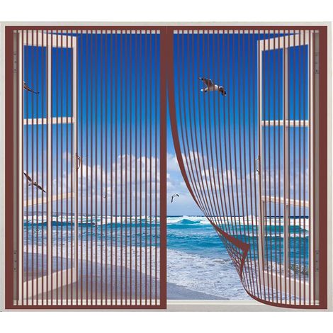 Moustiquaire magnétique 120 x 120 cm, facile à ouvrir et à fermer, simple à installer, adaptée aux fenêtres coulissantes en baie –brun café (1/5)