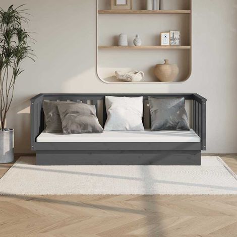Lit banquette canapé-lit en pin massif gris, 75 x 190 cm, sans matelas - PANGIVO (1/5)