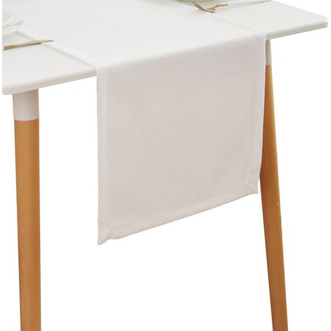 Chemin de table 30x120 cm blanc – Lin – Lavable et repassable à basse température – Style moderne -  pour décoration de fête et de salle à manger (1/5)