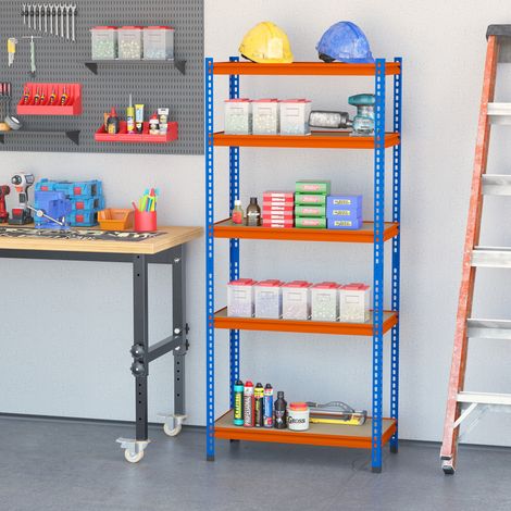 Étagère en métal de garage 5 niveaux capacité 1500 kg 80 x 40 x 182 cm bleu orange