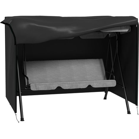Housse de protection pour balancelle Hollywood 3 places, imperméable et résistante à l'hiver, en bâche anti-UV, avec capuche intégrée, en tissu Oxford 600D indéchirable, 205 x 124 x 164 cm, noire. (1/5)