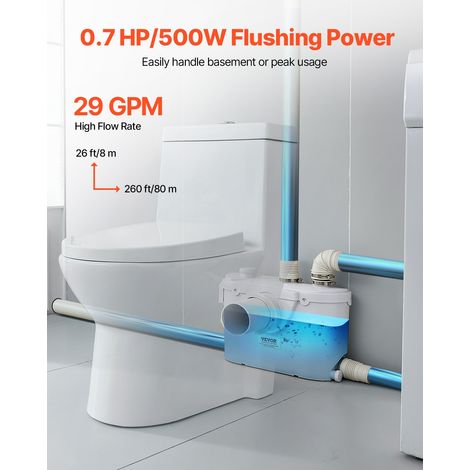 Pompe de Macération, 500 W, Pompe Macérateur Sanitaire 4 Entrées Eau, 110 L/min, Hauteur Refoulement 8 m, Élimination Eaux Usées po… (1/5)