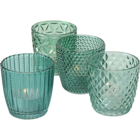 Boltze Windlicht Set Marilu 4-teilig petrol Deko-Gläser Teelichter 8 cm