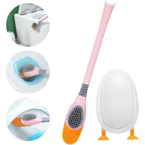2-Piece Diving Duck Toilet Brush Set, Cleaning Brush with Holder, Toilet Brush with Storage Box, Toilet Brush, for Bathroom, Kitchen, Campervan, Apartment (Pink) (1/5)