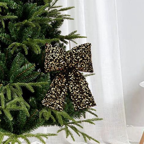 Bow - Tissu - Décoration De Fenêtre Et Arbre De Noël - Noir - 10 X 16 Cm - 1 Pièce (1/5)