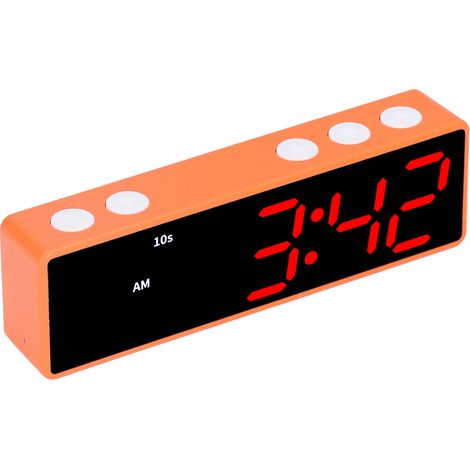 Minuteur d'entraînement numérique LED, horloge électronique multifonctionnelle de bureau pour chambre ou salle de fitness (cadre orange, affichage bleu et rouge) (1/5)
