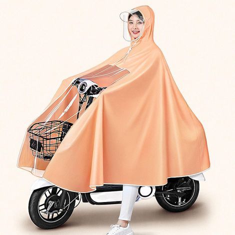 Poncho de pluie long corps entier en PVC premium pour vélo électrique et batterie, imperméable intégral pour cyclistes (Modèle vélo 3XL, couleur orange). (1/4)