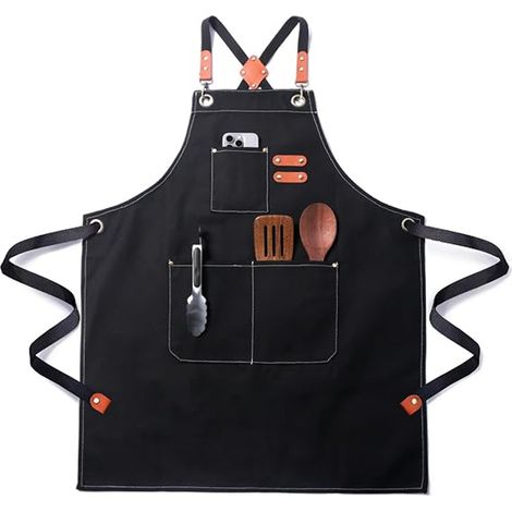 Tablier de Cuisine Professionnel en Toile, Imperméable et Réglable–Tablier de Travail pour Homme et Femme, Chef, Serveur, Barbecue, Peinture, Jardin (1/5)