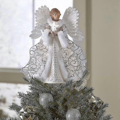 Adornos para la cima del árbol de Navidad - Acrílico, Ángel blanco, Colgante de hada para la cima del árbol, Decoraciones compatibles, Adornos y decoración festiva para el hogar, Talla única (1 pieza (1/3)